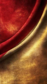 Rich red and gold fabric folds create a regal textured backdrop