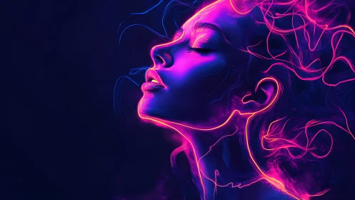 Neon dreamscape portrait glowing with quiet cosmic joy.