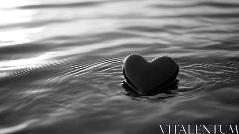 Monochromatic Heart Form Floating in Rippling Water Environment.