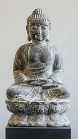 Stone Buddha settles into weathered stillness and quiet light