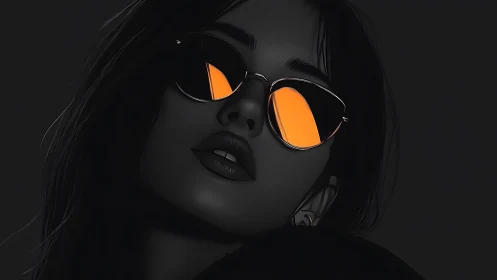 Monochrome portrait isolates neon orange lens reflections with precision