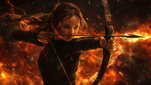 Fiery archer poised in combat against swirling inferno backdrop.