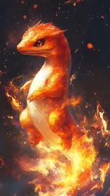 Thermally luminous fire-dragon creature in combustion vortex.