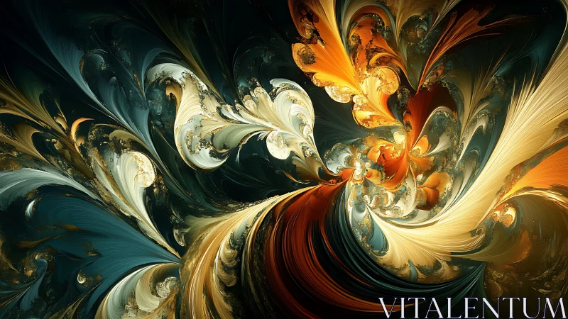 Fractal flame vortex with swirling gold and teal plumes.