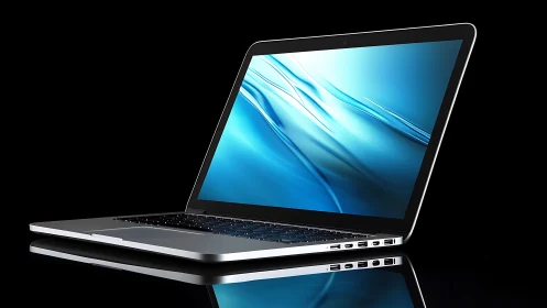 Sleek aluminum laptop rendered with high-gloss reflective surface