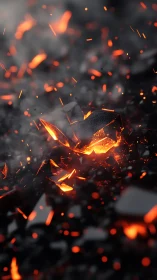 Incandescent Embers and Ash in Dynamic Combustion Scene.