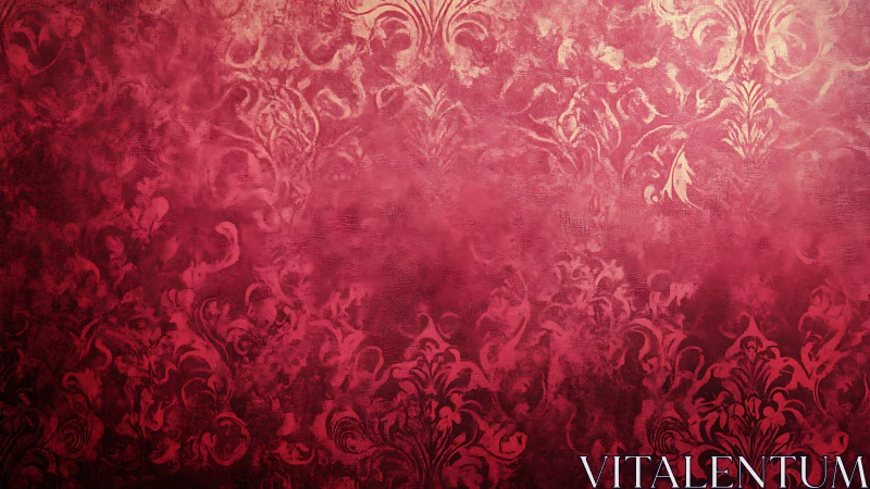 Ornate red damask gradient background reveals aged baroque texture