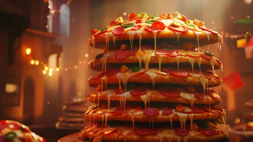 The Great Cheese Cascade: A Pizza Tower Defying Gravity.