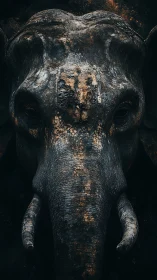 Weathered titan of dusk: solemn elephant in shadowed stillness.