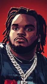Digital portrait of man with dreadlocks and thick chains.