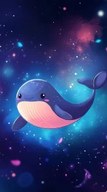 Cute cosmic whale drifting through glowing starfield.
