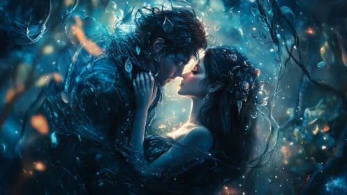 Luminescent Embrace: Digital Surrealism with Bioluminescent Forms.