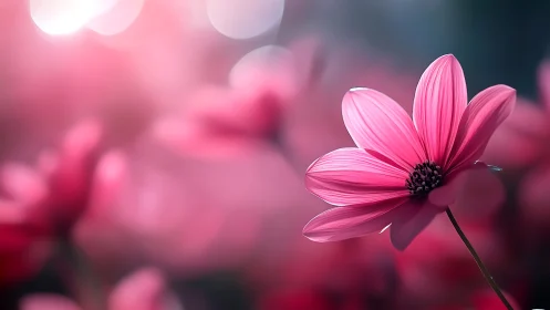 Pink Cosmos Blossoms Dance Through Dreamy Bokeh Light.