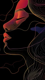 Linear contour profile of a stylized human face in side view