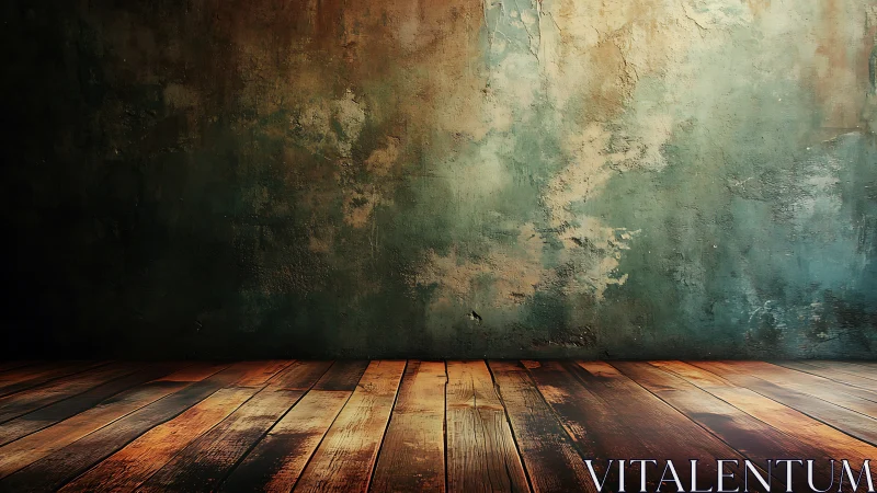 Cozy rustic room with warm wood floor and aged teal wall.