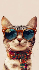 Stylish Cat in Sunglasses and Tropical Scarf.