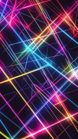 Neon diagonal light streaks on dark abstract background.