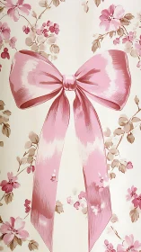 Soft pink ribbon centerpiece over vintage floral ground.