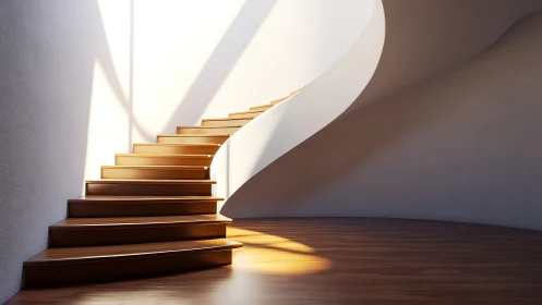 Modern Spiral Staircase Bathed in Warm Golden Light
