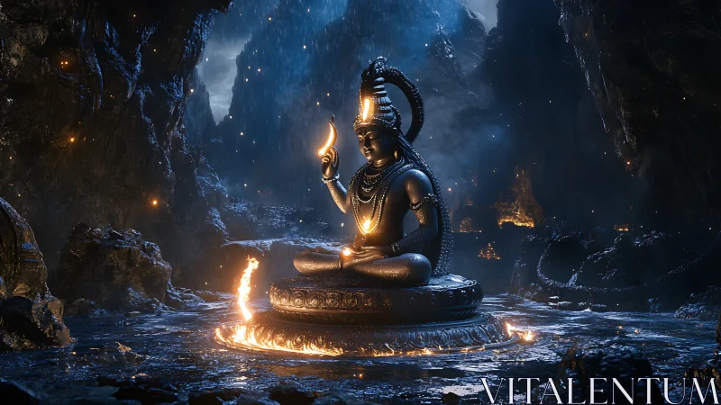 Cave of ember-lit divinity and midnight stone serenity.