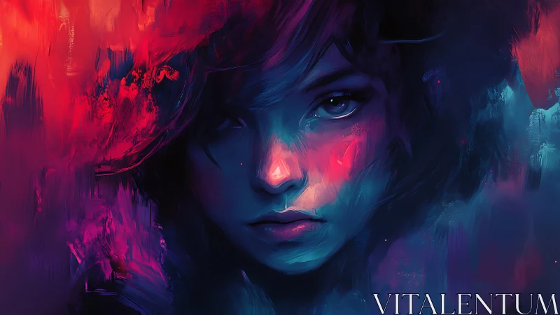 Electric neon portrait captures a dreamlike, introspective gaze