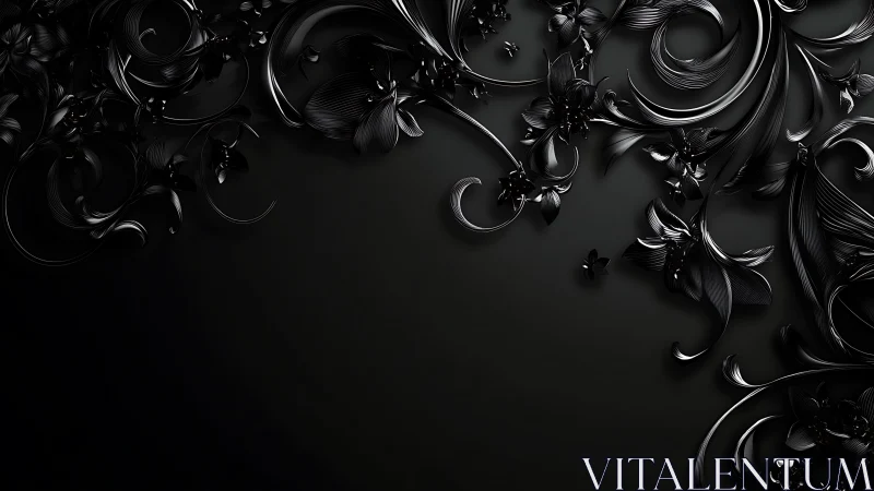 Black floral filigree curls sculpted in glossy relief.