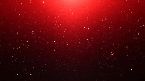 Crimson starlit void drifting beneath a glowing cosmic dawn.