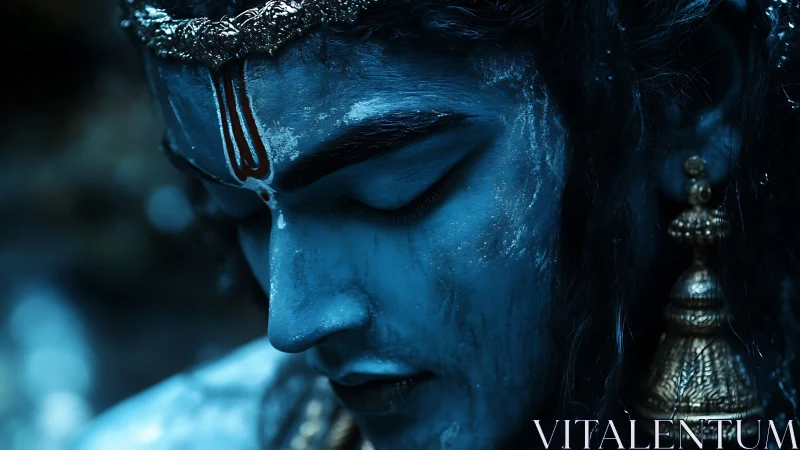 Chromatically saturated blue portrait with devotional detailing.