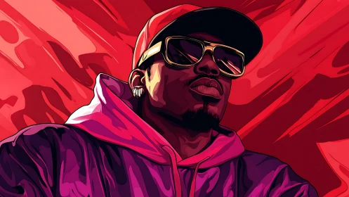 Electric street portrait in bold neon reds and purples.