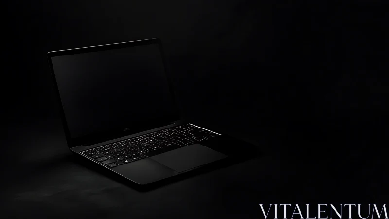 Midnight laptop waits quietly in a pool of sculpted light