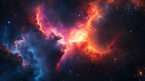 High contrast emission nebula with ionized gas filaments and dense dust