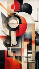 Geometric constructivist lattice in red, black, and neutral planes.