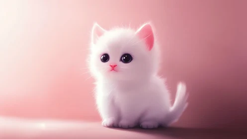 White Kitten With Pink Accents on Gradient Background