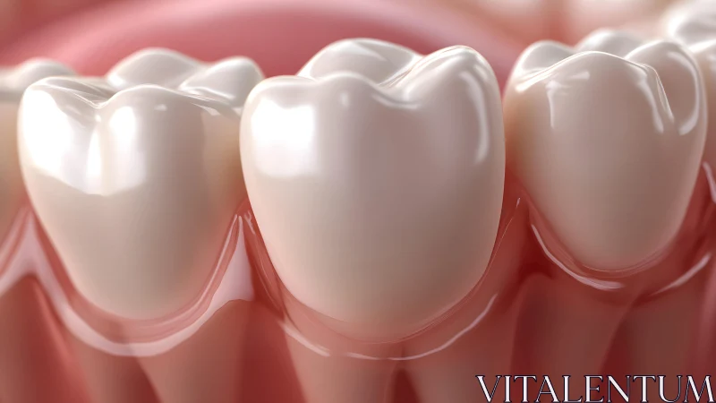 Close-up digital illustration of healthy molar teeth in gum tissue.