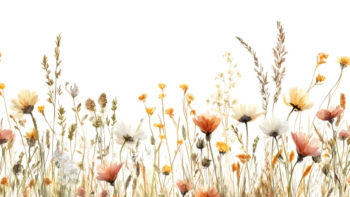 Botanical Meadow Study: Wildflower Composition with Warm Chromatic Range.