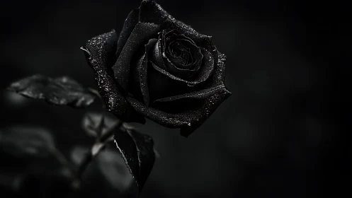Nocturne rose in velvet shadows, jeweled with midnight dew.