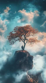 Surreal digital painting of lone figure on celestial summit.