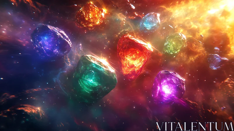 Luminescent cosmic crystals drift through iridescent nebular void