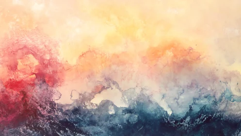 Atmospheric watercolor gradient merges warm haze and cool depth