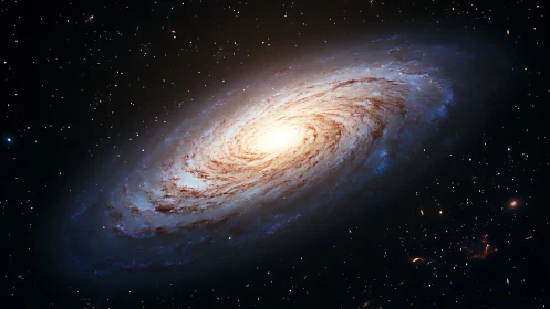 Spiral galaxy glows with luminous core in deep space.