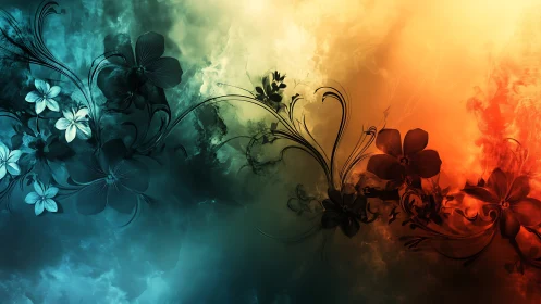 Floral Duality: Turquoise Fire in Gradient Contrast