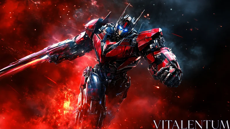 Plasma-charged combat mecha in dynamic nebular breach.