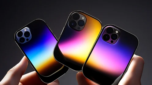 Chromatic Trio Dances: Three Gradient Smartphones Shimmer in Luminous Perfection