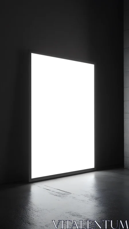 Luminous vertical light panel in stark concrete chamber.