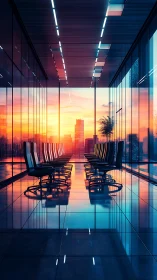 Modern Conference Room Flooded with Sunset Glow.