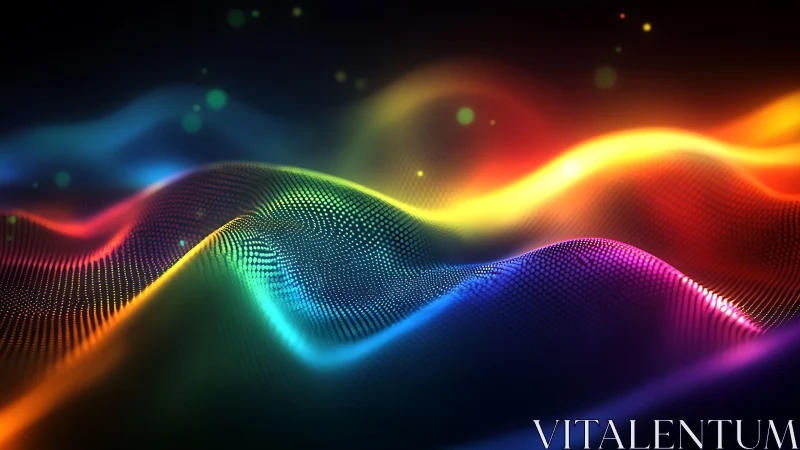 Colorful digital waves form luminous flowing point surfaces