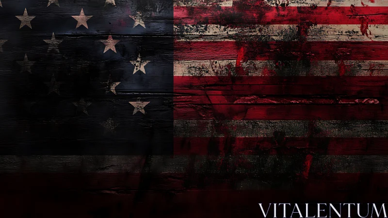 Distressed American flag painted on dark weathered wood