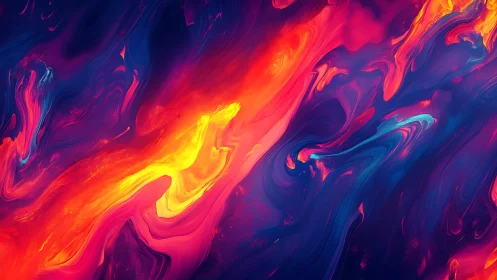 Vivid flowing abstract paint forms intense neon color currents