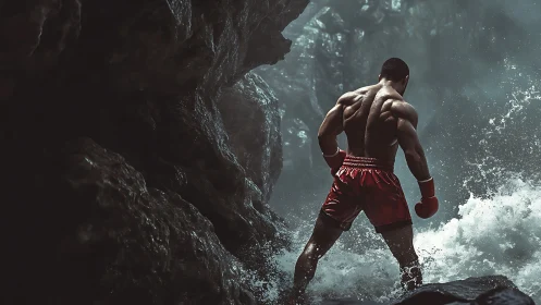 Warrior's Solitary Stance Against Cascading Stone Fury