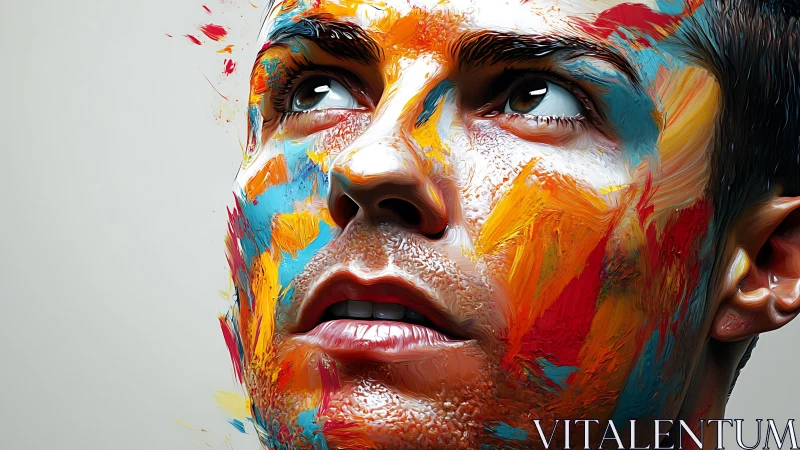 Chromatic facial portrait with hyperreal impasto texture mapping.